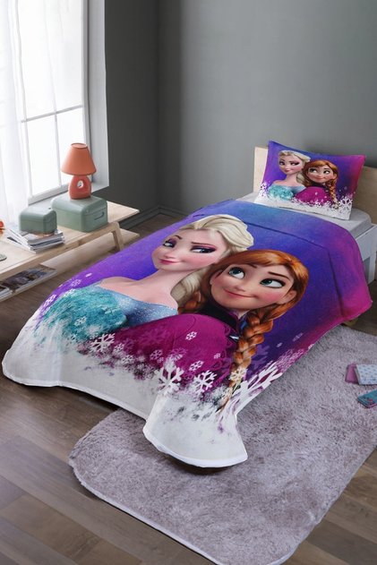 Snowflake Elsa Patterned Single Bedspread and Pique Set