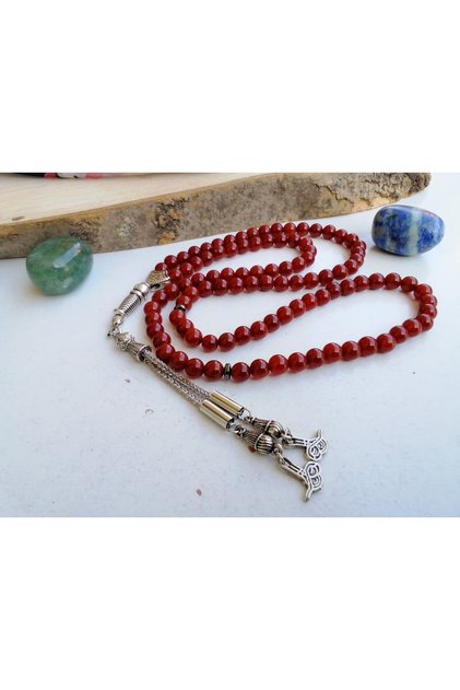 99 Lux Red Natural Agate Stone Rosary