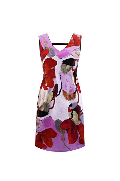 DCZ FASHION Kadın Pembe Sırt Dekolteli Çiçek Desenli Elbise - 1