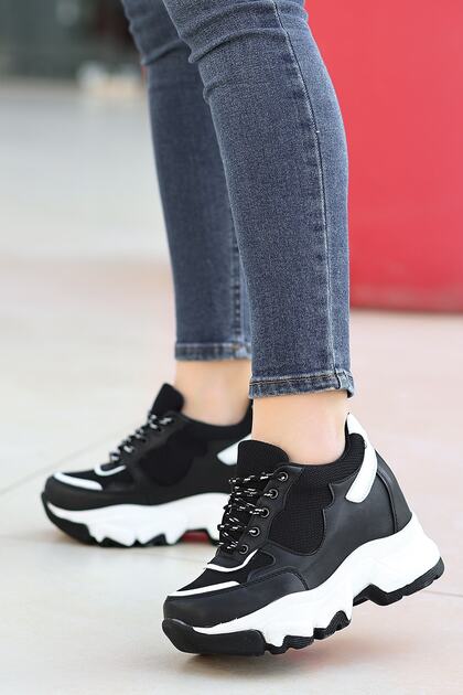 Black - Women's Hidden Wedge Heel Sneaker Sole Sports