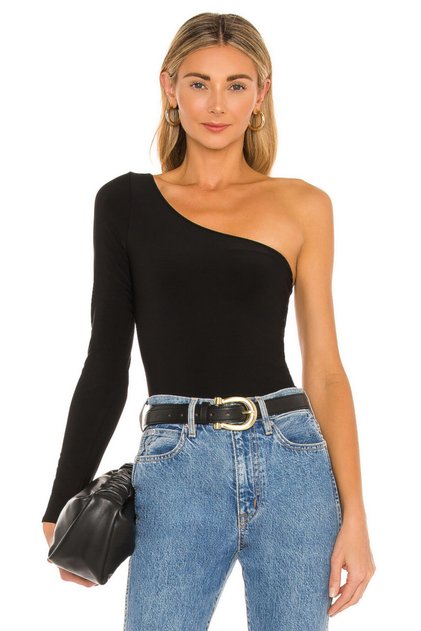 Kadın Siyah Tek Kollu Ipek Jarse Bodysuit