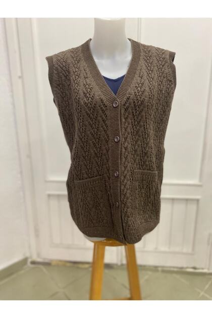 Heptrend Houndstooth Pattern Thick Knitted Knitwear Mother Vest with Pockets