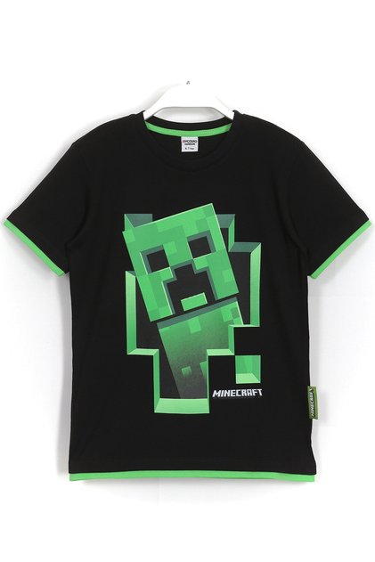 Minecraft Creeper 3d Baskılı Biye Detaylı Erkek Çocuk T-shirt Siyah
