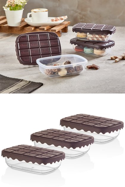 Set of 3 Choco Box Storage Containers 500 Ml Sc-4278