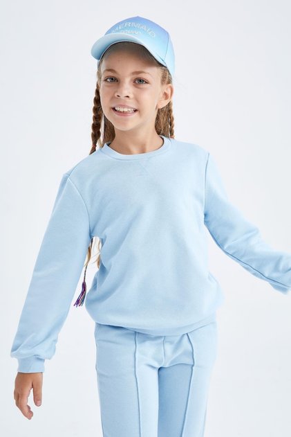 Kız Çocuk Bisiklet Yaka Içi Yumuşak Tüylü Okul Sweatshirt