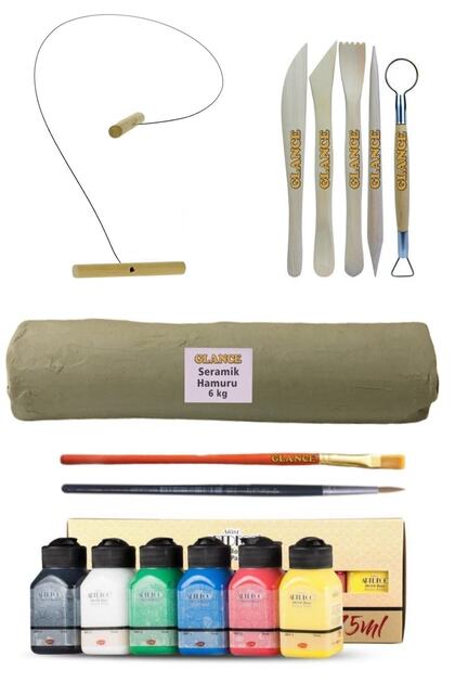 White Ceramic Plasticine 6 Kg Clay Cutting Wire 5 Pieces Artifact Artdeco Acrylic Paint 6x75 Ml Vibrant Colors Set