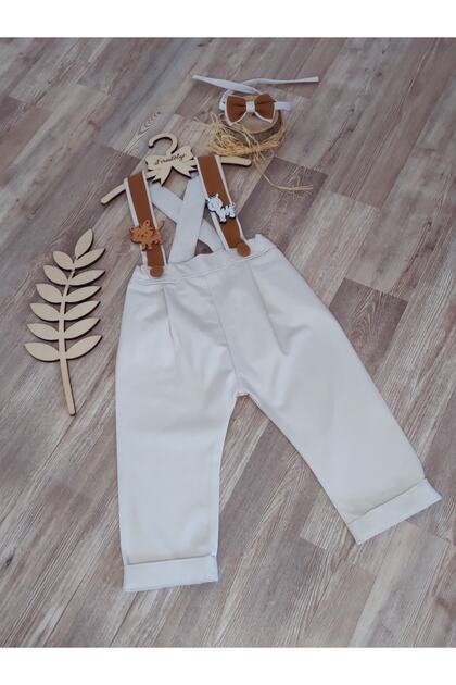 Safari Concept Zebra-Tiger Figured Stone Color Salopet Baby Boy Birthday Outfit