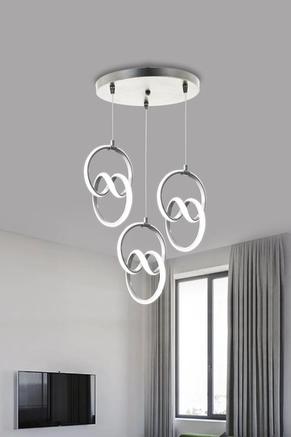 Modern Sarkıt 3 Lü Gümüş Kasa Beyaz Işık Led Avize 1 Yıl Garantili Imza Ledli Avize