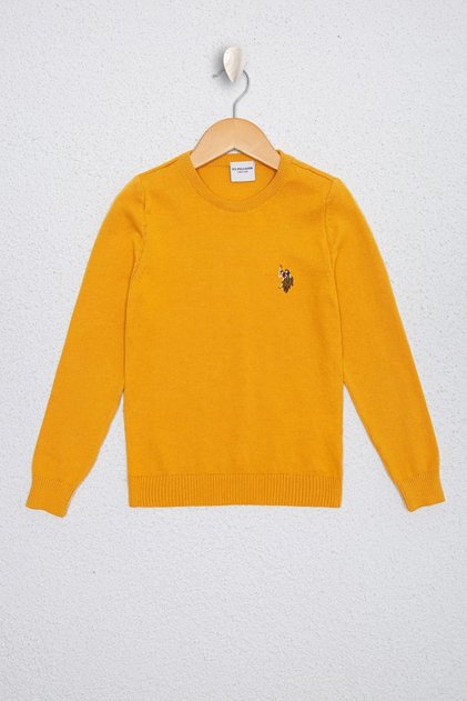 Boy's Crew Neck Yellow Knitwear Sweater Basic