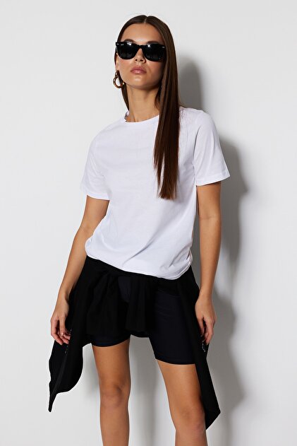 Trendyolmilla Antrasit-Beyaz u00100 Pamuk 2'li Paket Basic V Yaka Örme T-Shirt TWO