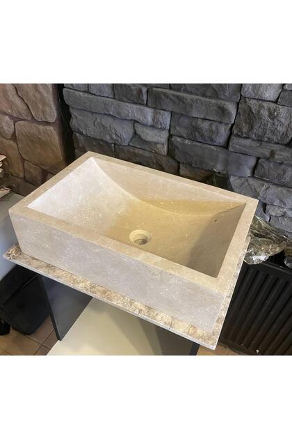 Dikdörtgen El Yapımı Traverten Lavabo 55x36x15