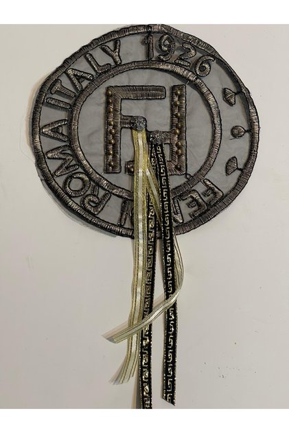 19x19 Cm Letter F Stone Beaded Round Ribbon Pendulum Gold Embroidery Epaulette Applique Patch Emblem