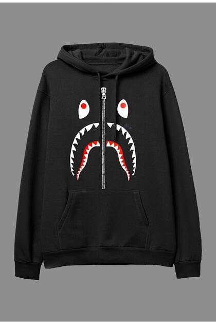 BAPE パーカー Mサイズ ブラック Genel Markalar Bape Shark Fermuar Baskılı Sweatshirt Kapüşonlu