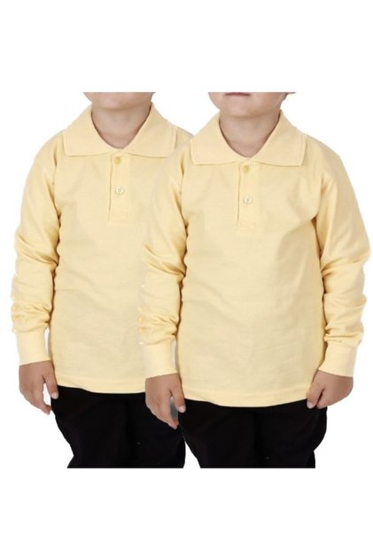 Unisex Children's Youth Polo Collar Long Sleeve Regular Pattern Plain Basic School High School T-shirt, Pack of 2