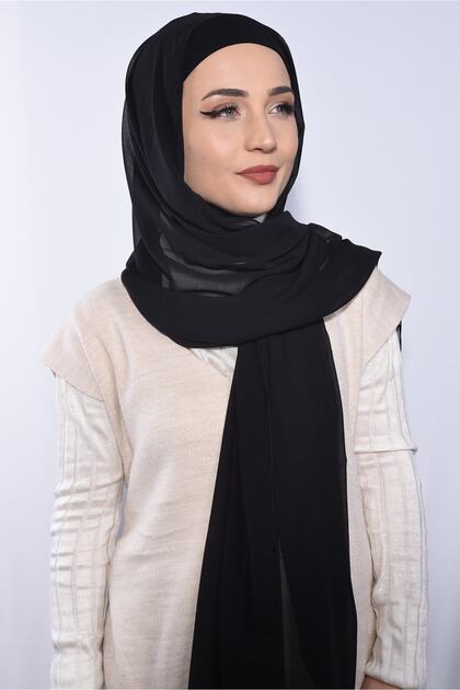 Chiffon Neck Collar Shawl Black