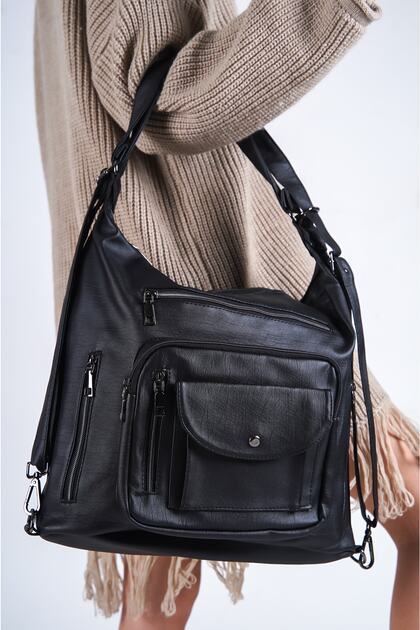 Elara Marlowe Black Women's Soft Leather Hem Sleeve Backpack