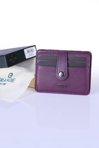 746 Genuine Leather Slim Card Holder with Compartment, Plum