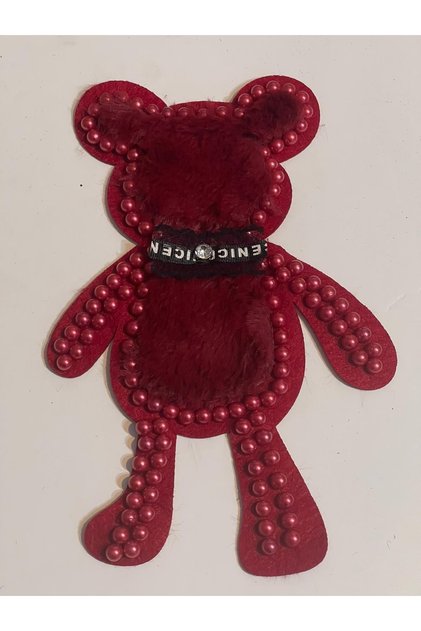 25x16 Cm Boncuklu Peluş Ayı Aplike Arma Yama Aksesuar