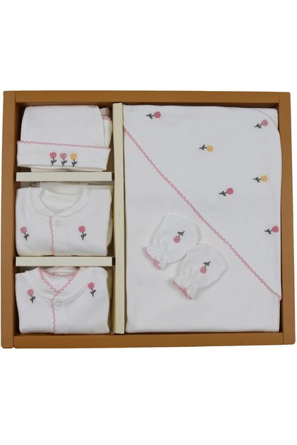 Baby Girl Hospital Release Simple Luxury 100% Natural Cotton Newborn Rose Embroidered Jumpsuit Bodysuit Set 50 Cm