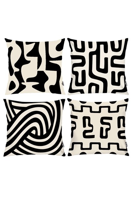 Scandinavian, Cozy, Bohemian, Modern Double Sided Printed 4-Piece Throw Pillow Cover Cream, Black