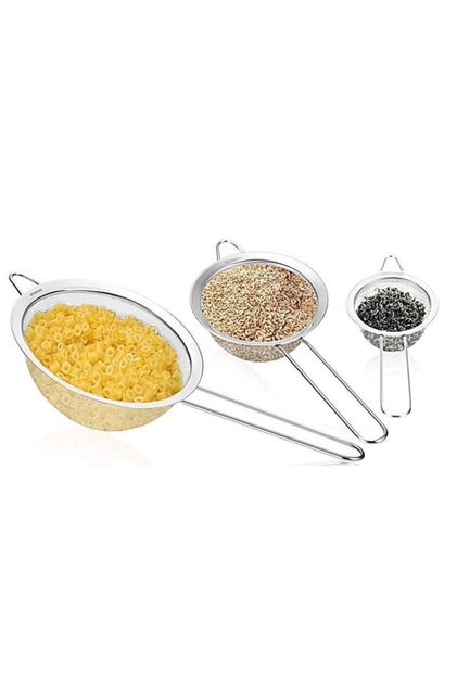 3 Pieces Stainless Steel Strainer Colander Vegetable Oil Strainer Flour Sieve Filter 10-14-16 Cm