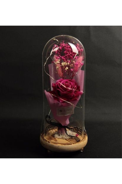 CornerShop Gül Ve Pıtırcık Çiçek Tasarımlı Işıklı Cam Fanus - 1