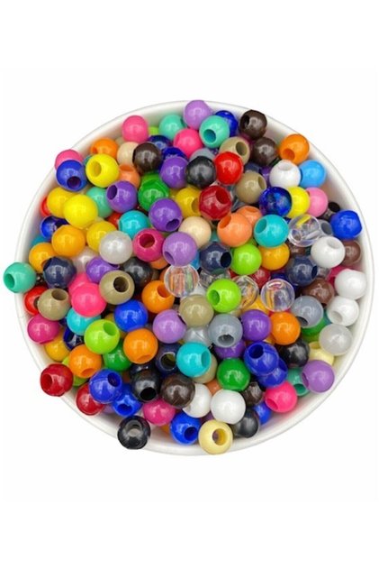 10mm Karışık Renkli Plastik Boncuk,renkli Geniş Delik Makrome Boncuğu (100gr,~200 Adet Boncuk)