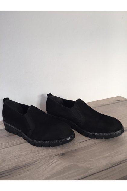 Kadın Siyah Süet Loafer Ayakkabı