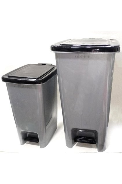 2 Adet Büyükboy Pedallı Çöp Kovası 40+15 Litre Metalik Gri Arkaplan Kırılmaz Çelik Tel Mekanizmalı