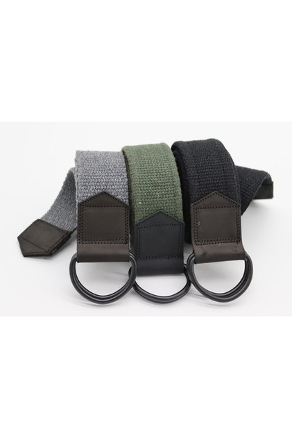 Black Leather Detailed 3-Piece Sport Canvas Cloth Belt, Denim Belt with D Rings