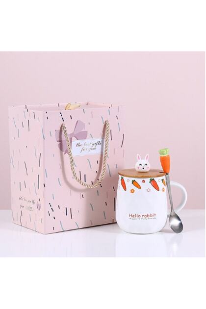 400ml Carrot Rabbit Cute Ceramic Mug with Lid and Spoon