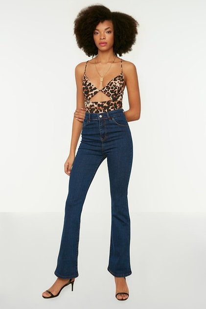 Georgia Flare Leg Jeans Women's Dark Blue Colorfast Extra Lycra High Waist Long Leg (collector)