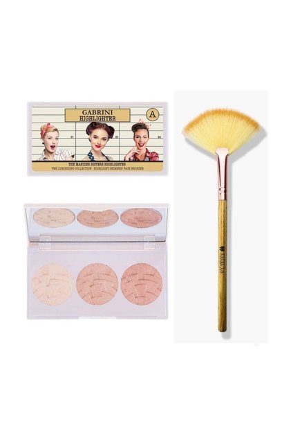 3'lü Aydınlatıcı Paleti - Highlighter A Yelpaze Highlighter Fırçası