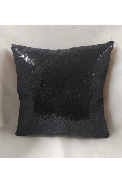 غطاء وسادة مزين بالترتر - (أسود - مقاس 43x43)