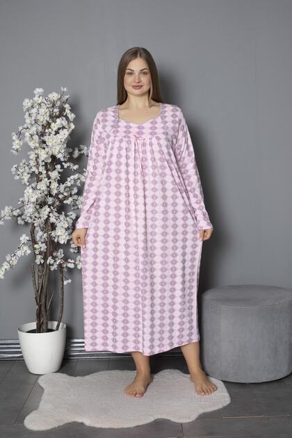 100% Cotton Seasonal Combed Cotton Long Sleeve Plus Size Mother's Nightgown 1514