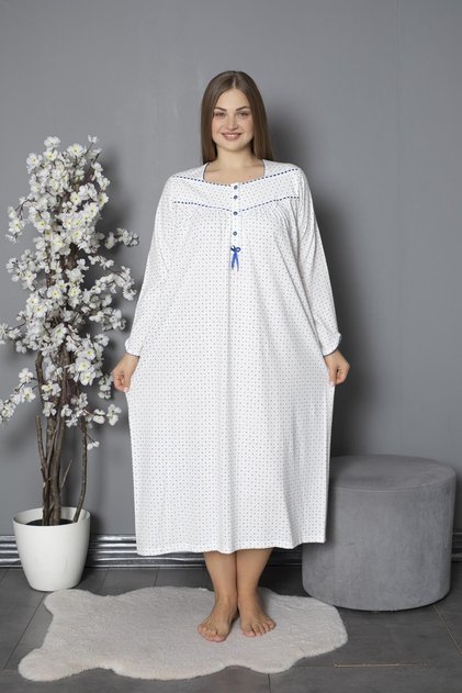 100% Cotton Seasonal Combed Cotton Long Sleeve Plus Size Mother's Nightgown 1330