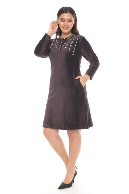 Stone Detailed Corduroy Dress