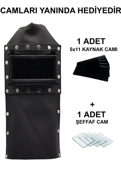 Deri Kapaklı Kaynakçı Baş Maskesi Kapaklı Kaynak Maskesi Deri Kaynak Maskesi Camı Hediyeli