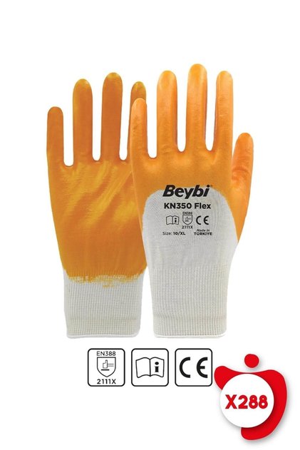 Kn350 Flex Sarı Pamuk Nitril Iş Eldiveni 10 Beden 288 Çift