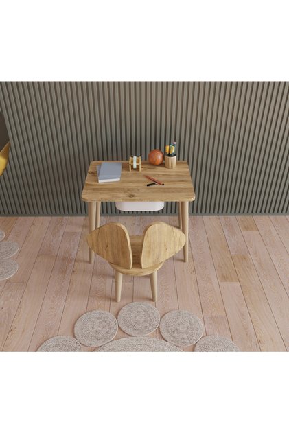 Montessori Çocuk Masası Oyun Masası Aktivite Masası Çalışma Masası Çekmeceli Sandalyeli