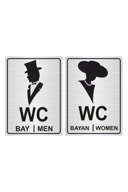 Wc Directional Sign Men Women 13Cmx18Cm Sy01 Silver Color