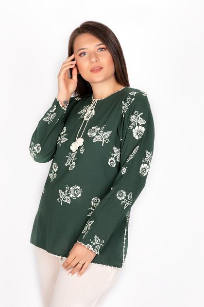 Women's Khaki Sile Cloth Long Sleeve Green Blouse
