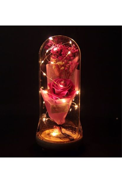CornerShop Gül Ve Pıtırcık Çiçek Tasarımlı Işıklı Cam Fanus - 2