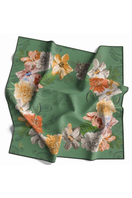 Green Twill Scarf Black Series 90x90 Cm With Scarf Hanger And Gift Set 10171-v17