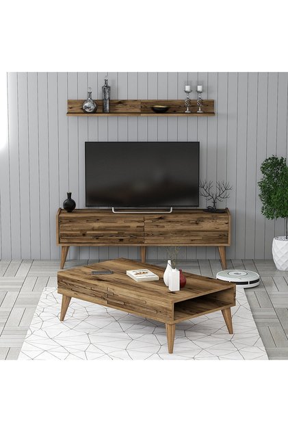 Valensiya 140cm Tv Ünitesi Ve Orta Sehpa Takımı - Ceviz