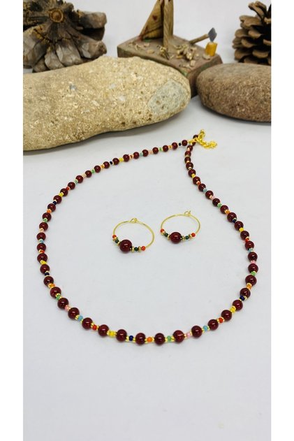 Handmade Single Row Women's Necklace Earring Set
