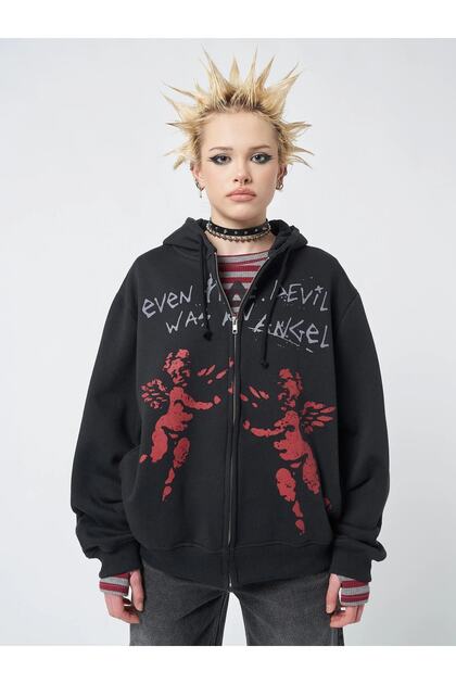 Favorim50ton Red Angel Black Zip Up Hoodie - Fiyatı, Yorumları