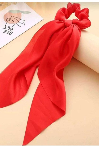 Red Silk Satin Scarf and Donut Hair Clip Set - Scarf Hair Clip