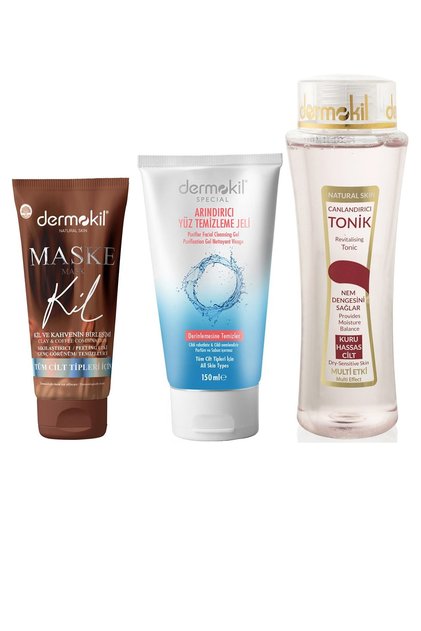 Firming Clay and Coffee Mask, Facial Cleansing Gel, Dry Skin Tonic Set of 3