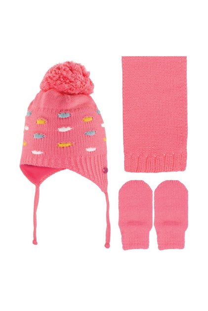 Girl's Pink Scarf Beanie Gloves Triple Set (K2900-03)